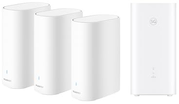 HUAWEI Mesh Whole-Home WiFi Coverage Solution- HUAWEI WiFi Mesh 3+ Router 3-Pack + Brovi 5G CPE 5s, Dual-Band Wi-Fi 6 AX3000, 5G SIM Router Mesh System