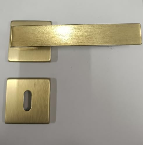 Generico Maniglia per porte interne Quadrata - Serie ANGOLO - Linea Cali' - Prodotto made in Italy - Materiale Alluminio - Rosetta e bocchetta foro chiave 50x50 (Oro Satinato)
