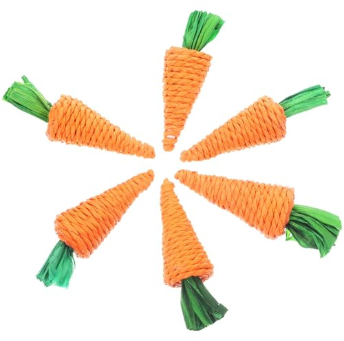 Alipis Jouets à Mâcher Lot de 6 pour Lapins et Hamsters en Paille Tissée, Jouet Molaire Sûr Coloris Orange Naturel pour Cage