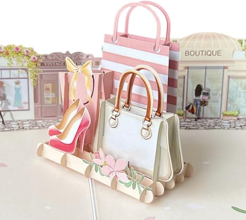 Pop Up Karte Shopping – 3D Grußkarte für Geldgeschenk – Geschenkverpackung zum Shoppen für Handtasche, Schuhe oder Gutschein