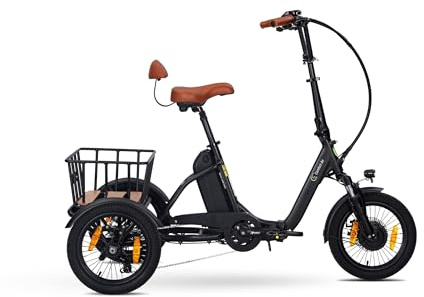SachsenRAD T6S Comfort Air E-Dreirad für Senioren, 16” Aluminium E-Bike Klapprad Trike mit Durchstiegrahmen, 6 km/h Schiebehilfe, Rückleuchte mit integriertem Bremslicht, Differenzial
