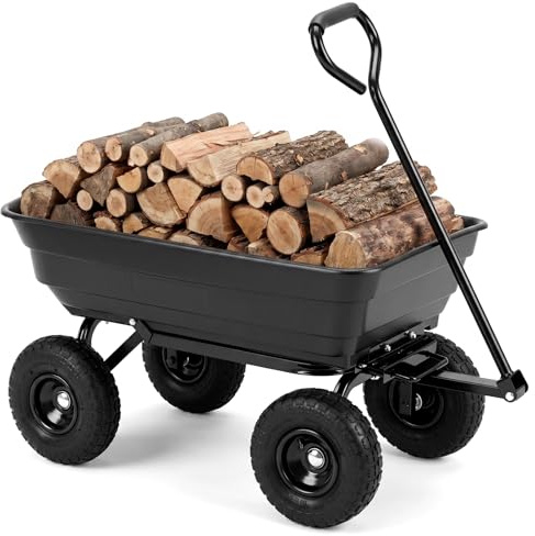 COSTWAY Carrello da Giardino Ribaltabile 75L, Portata 300kg | Carriola da Muratore da Esterno con 4 Ruote Pneumatiche, Manico Regolabile e Impugnatura Morbida