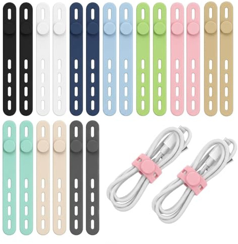 LUCTHY 20 Pcs Silicone Cable Ties, Reusable Data Cable Organiser for Cords | 20 reusable silicone ties, 13cm. Cord and wire organiser for charging cables, earphones, USB cords and small wires