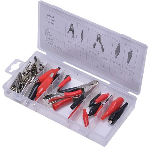 SW-Stahl S8138 Krokodilklemmen - 28tlg. Sortiment Polklemmmen | Isolierte Polklemmen in Kassette, 28 Teile, 50-80 mm Laenge, ideal fuer Hobby und Werkstatt, sortierte Groessen fuer PKW