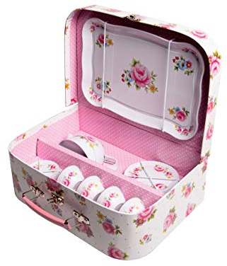 Picknickset Koffer Nostalgie Rosen weiß 15teilig