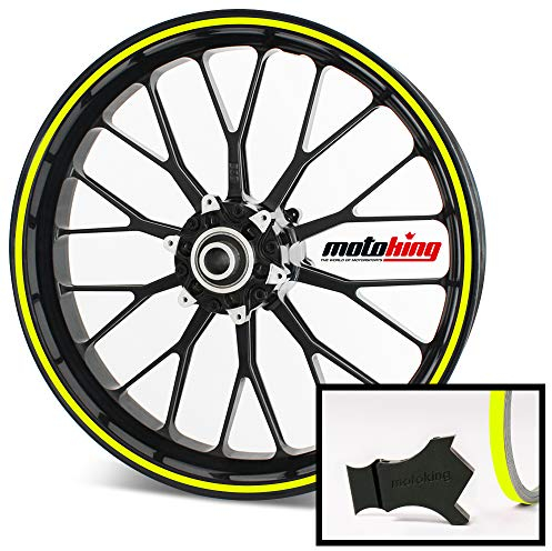 Motoking Felgenrandaufkleber mit Montagetool für Ihr Motorrad in NEON GELB / 6 mm/für 10 bis 25