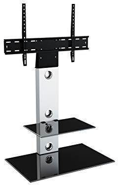 AVF FSL700LES-A Lesina TV Stand with TV Mount Column, Silver w/Black Tempered Glass Shelf, Fits 32 inch, 37 inch, 39 inch, 40 inch, 42 inch, 46 inch, 47 inch, 50 inch, 55 inch, 60 inch, 65 inch