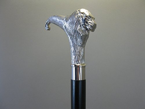 Holz Gehstock Spazierstock Wanderstock 90cm mit Metall Griff Löwe Walking Stick M36