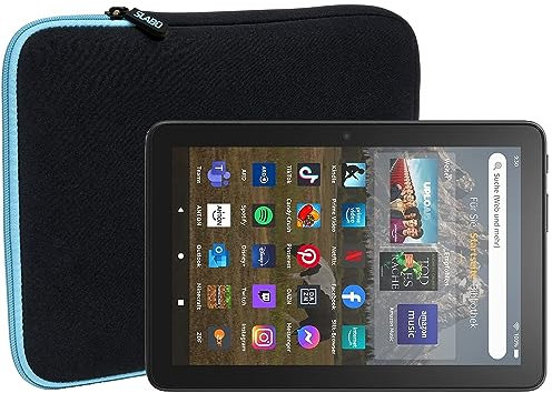 Slabo Tablet Tasche Schutzhülle für Amazon Fire HD 8-Tablet | Fire HD 8 (2018) mit Alexa (20,3 cm 8) | Fire HD 8 (2020) | etc. Hülle Etui Case Phablet aus Neopren – TÜRKIS/SCHWARZ