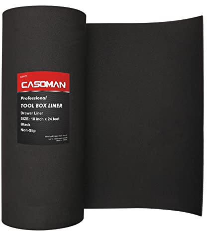 CASOMAN Professionelle Werkzeugkasten-Auskleidung, Schubladeneinlage, Regalauskleidung, 45,7 cm (breit) x 7,3 m (lang), rutschfest, schwarz, 3 mm dick (0,3 cm Dicke)