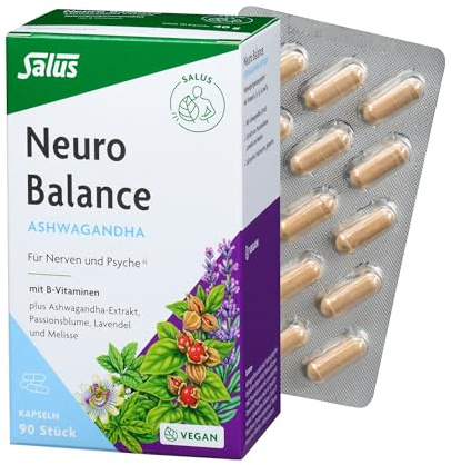 Salus – Neuro Balance Ashwagandha Kapseln – 1x 90 St. – Für Nerven und Psyche – mit B-Vitaminen, Ashwagandha, Passionsblume, Lavendel und Melisse – perfekt bei Stress unterwegs – vegan