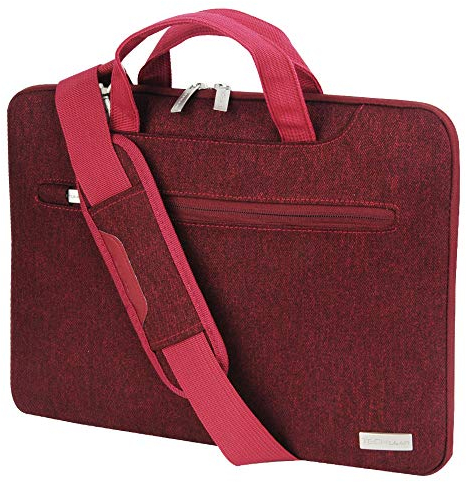 TECHGEAR Case for 15 - 15.6 Laptops, Portable Multi-function Laptop Case with Adjustable Shoulder Strap, Luggage Strap & Suppressible Handles, Portable Sleeve Organiser Case Cover + Pockets RED