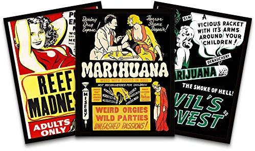 Wee Blue Coo Political Drug Abuse Marijuana Weed Weird Framed Wall Art Print Poster Home Decor Premium Pack of 3