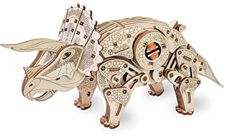 EWA EcoWoodArt 3D Holzpuzzle für Jugendliche und Erwachsene - Mechanisches Dinosaurier-Triceratops-Modell - DIY-Bausatz, Selbstmontage, kein Kleber erforderlich