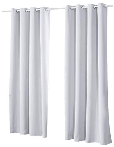 Laneetal Verdunkelungsgardine mit Ösen 2 Stücke Vorhang Blickdicht Verdunklungsvorhang in Kalk-/Grau- Weiß 135x225 cm Thermovorhang für Schlafzimmer Gardine Lichtundurchlässig Ösenschal Ösenvorhang