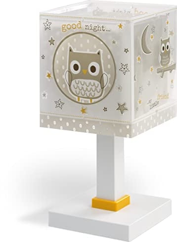 Dalber Kinder Tischlampe Nachttischlampe kinderzimmer Eule Tiere Good Night, 63391, E14, Beige