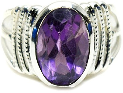 CaratYogi Herren-Ring aus echtem 925er-Sterlingsilber, Amethyst, gemischter Schliff, handgefertigt, Größen 49,5 - 59,5 - 59,5 -, Stein:, Amethyst