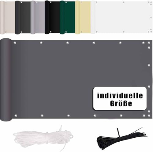 MENGH Balkonverkleidung 75x450cm, Balkon Verkleidung, 160 g/m², mit Ösen und Kordel für Gartenanlagen, Camping und Freizeit grau