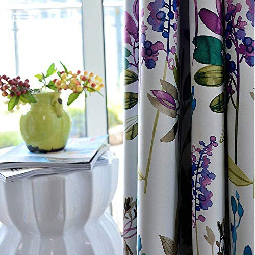MYRU 1 Pair Purple Blue Flower Curtains Eyelet for Bedroom, Flora Curtains for Living Room (2 x 66x90 Inch)