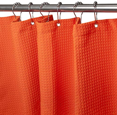 Waffel Duschvorhang mit Metall Duschvorhangringe Stoff Textil Badewannenvorhang Anti Schimmel Bad Vorhang Set Wasserdicht Badewanne Vorhang Schwerer Shower Curtain Badezimmer - 182 x 214cm (Orange)