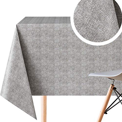 KP HOME Abwischbare PVC-Tischdecke, Rechteckig, 200 x 140 cm, Elegante Geprägte Wasserdichte Kunststoff-Tischdecke für Esszimmer oder Garten, Einfarbig, Grau