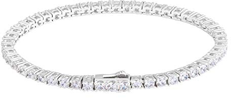 KRKC&CO Tennisarmband für Damen, 3mm Tennis Armband Weißgold beschichtet, Zirkonia Kristall Armband Iced Out, Geburtstag Geschenk für Frauen Mädchen [Größe 17,8cm]