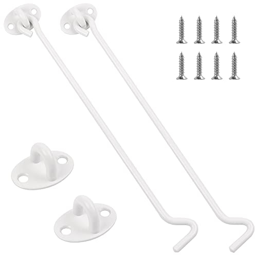 JatilEr Cabin Hook 16 Inch 2 Pack, Stainless Steel Gate Hook and Eye Latch Barn Door Lock Gate Door Swivel Window Door Hook Outside with Mounting Screws for Shed, Gate or Garage Door (White)