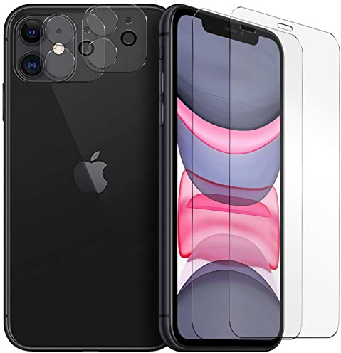 Verco Panzerglas für iPhone 11 Schutzfolie, [Spar-Set 4in1, 2x Displayschutz, 2x Kameraschutz] Panzerfolie für Apple iPhone 11 Folie