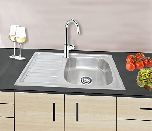 Omeere 1x Lavello inox 304 0,8MM,lavello da cucina 1 vasca in acciaio inox 80x50x18cm, lavello rettangolare,lavandino cucina,Spazzolato(Scolapiatti a sinistra)