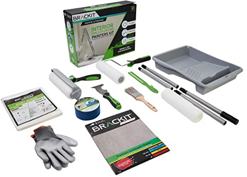 Brackit Interior Walls & Ceiling Painter’s Kit - 17 Piece Decorators Supplies - for Indoor Painting with Rollers, Paint Brush, Paint Tray and More