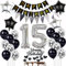 Luftballon 15. Geburtstag Dekoration Schwarz Silber Tortendeko Geburtstag 15 Jahre Junge kuchen deko 15 Geburtstag Mädchen Junge,ballon 15. Geburtstag Junge Mädchen,Geburtstagsdeko 15 Jahre Mädchen
