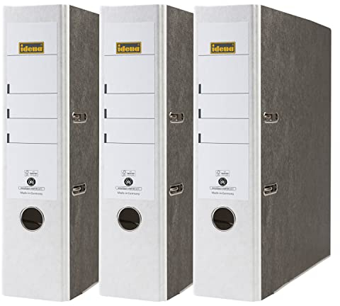Idena 90083 - Ordner für DIN A4, 8 cm breit, Wolkenmarmor, weiß, 3 Stück