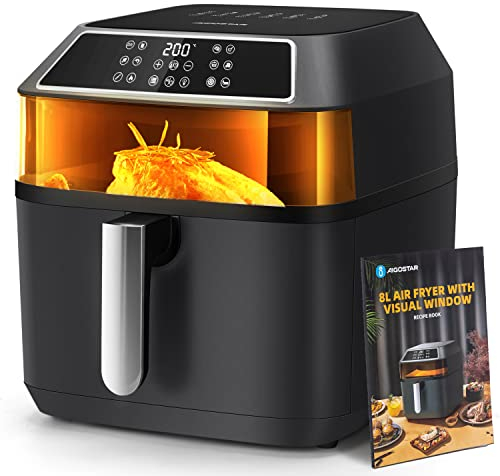 Aigostar Friggitrice ad Aria XXL 8,8 Litri, Air Fryer Doppia Resistenza, Risparmio Energetico 55%, 13 Programmi, Interno Acciaio Inox, Touchscreen & Finestra, Comunità Ricette, BPA FREE