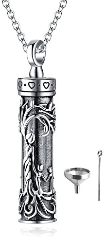 Tree of Life Urn Necklace Cylinder Bar Urn Necklace for Ashes 925 Sterling Silver Family Tree Keepsake Necklace Keepsake for Ashes Memory Keepsake Cremation Jewellery for Women