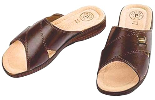 Patrizia Azzi Pantofola Ciabatta Uomo Estivo Sottopiede in Pelle Arizona (Marron, numeric_43)