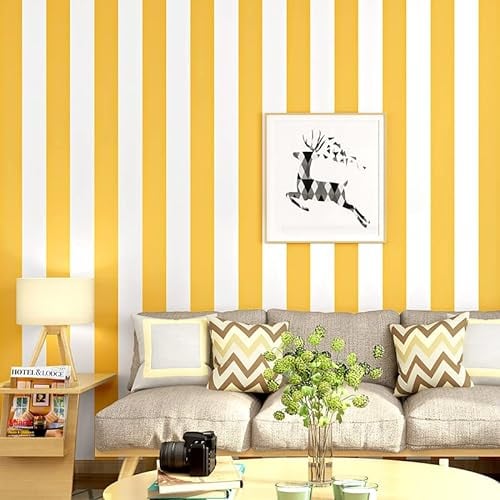 SAIMEYI Papier Peint PVC Minimaliste Moderne à Rayures Verticales - Pour Chambre à Coucher, Salle à Manger, Bars, Arrière-plans TV - Jaune et Blanc
