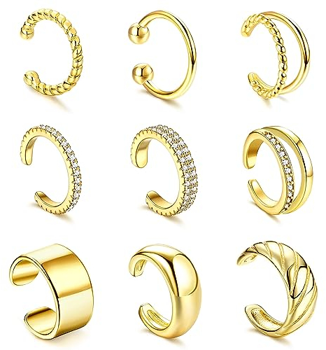 Ear Cuff Orecchini Senza Buco Donna Argento - 9pcs Ipoallergenici Earcuffs Donna Oro Orecchini Clip Earcuff Finti Ear Cuff Non Piercing Per Helix Cartilagine Oro