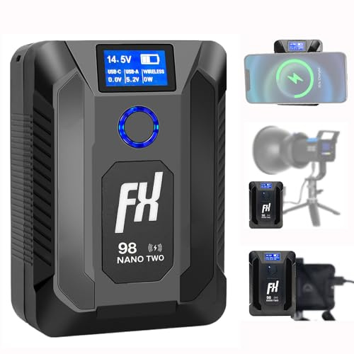 FXLION Nano Two Upgrade V Mount Akku, 98 Wh, 6800 mAh, 14,8 V, wiederaufladbarer V-Lock-Akku mit D-Tap, USB-A, USB-C-Anschlüsse für Smartphone/Kameras/Camcorder/MacBook/Monitore