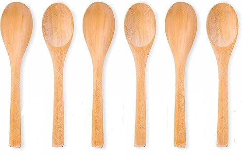 COSHAL® 13CM, 5 Wooden Spoons Apply to Condiments Sugar Salt Jam Short Handle Wooden Spoon Mixing Baking Stirring Sauce Spoons Utensils woosden Spoon for Tasting, 5in (13CM) Set of 5