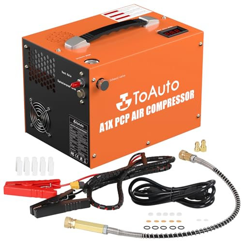 Garden Hose Hose Pipe TOAUTO A1X PCP Air Compressor,4500Psi 30Mpa, Water/Oil-Free, One Button Start, Bursting disc, Powered by Car 12V DC or Home 110V AC (A1X)