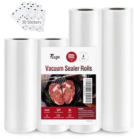 Fitge Vakuumierbeutel 170µm 20/28x600cm 4 Rollen für alle Vakuumiergeräte Vakuumrollen für Lebensmittel BPA-frei Vakuumbeutel stark & reißfest Vakuumierfolie Profi Folienrollen Sous Vide Gefrierbeutel