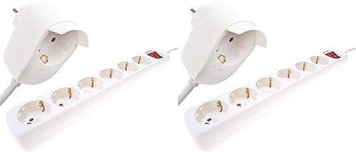 REV 0012692114 PowerSplit, Steckdosenleiste 2m, 7fach (6+1), 3500W, Weiss (Packung mit 2)