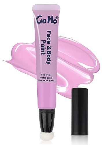 Go Ho Pastel Pink Face Paint Cream Water Based Washable Foundation(0.85oz),Light Pink Body Paint Wand with Cushion Applicator for Halloween Cosplay SFX Makeup