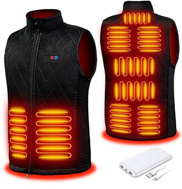 Beheizbare Weste, beheizte weste herren mit 9 Heizzone,Heizjacke mit 15002mAh Powerbank, Beheizte Jacke mit powerbank für Outdoor Motorrad Skifahren(M)