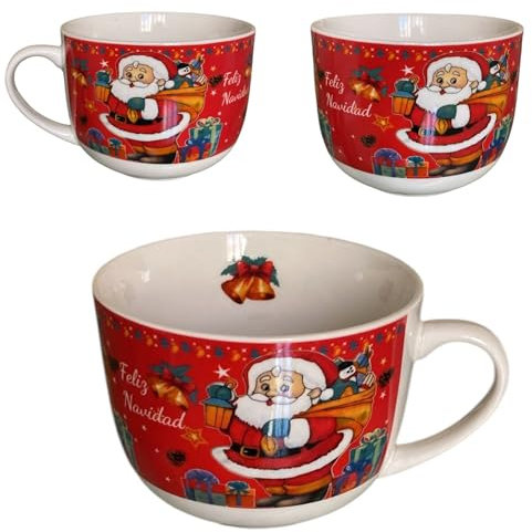 Grande Tazza Natalizia in ceramica, Tazza mug grande Natalizia, Tazzone natalizio, Ottima qualità, Regalo di Natale. (Babbo/lanterna)