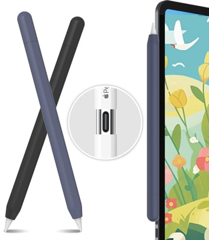 AhaStyle 2 Pack Silicone Apple Pencil (USB-C) Case 2023 Ultra Thin Protective Cover Skin Apple Pencil Sleeve Anti-slip Grip Compatible with Apple Pencil USB C (Black & Midnight Blue)