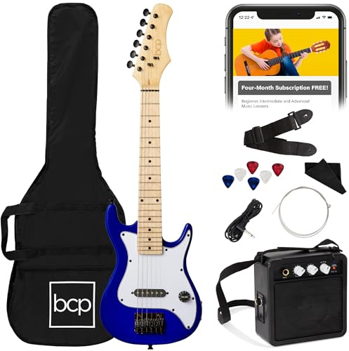 Best Choice Products 30in Kids Electric Guitar Beginner Starter Kit w/ 5W Amplifier, Strap, Gig Bag, Strings, Picks - Metallic Blue