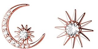 Reffeer Massive 925 Sterling Silber CZ Mond Stern Ohrringe Ohrstecker für Damen Ohrringe Mond Sonne Ohrstecker Asymmetrisch (C-Roségold)