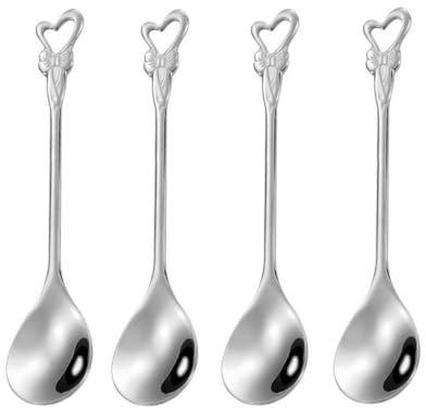 Set di 10 cucchiaini in acciaio inox a forma di cuore con farfalla, cucchiaini da caffè, dessert, zucchero, gelato, cucchiaini per mescolare, cucchiaini da tè, per cucina, bar o bar, colore argento,
