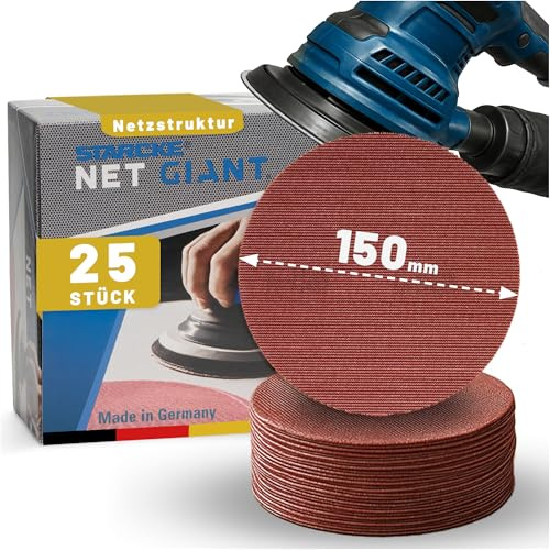 STARCKE® Netz-Schleifscheiben 150mm Klett ohne Loch [25x] Langlebig - MADE IN GERMANY - NET GIANT - Netzschleifmittel für Exzenterschleifer 150mm - für Gips,Holz,Kunststoff,Lack,Spachtel (P600,25x)